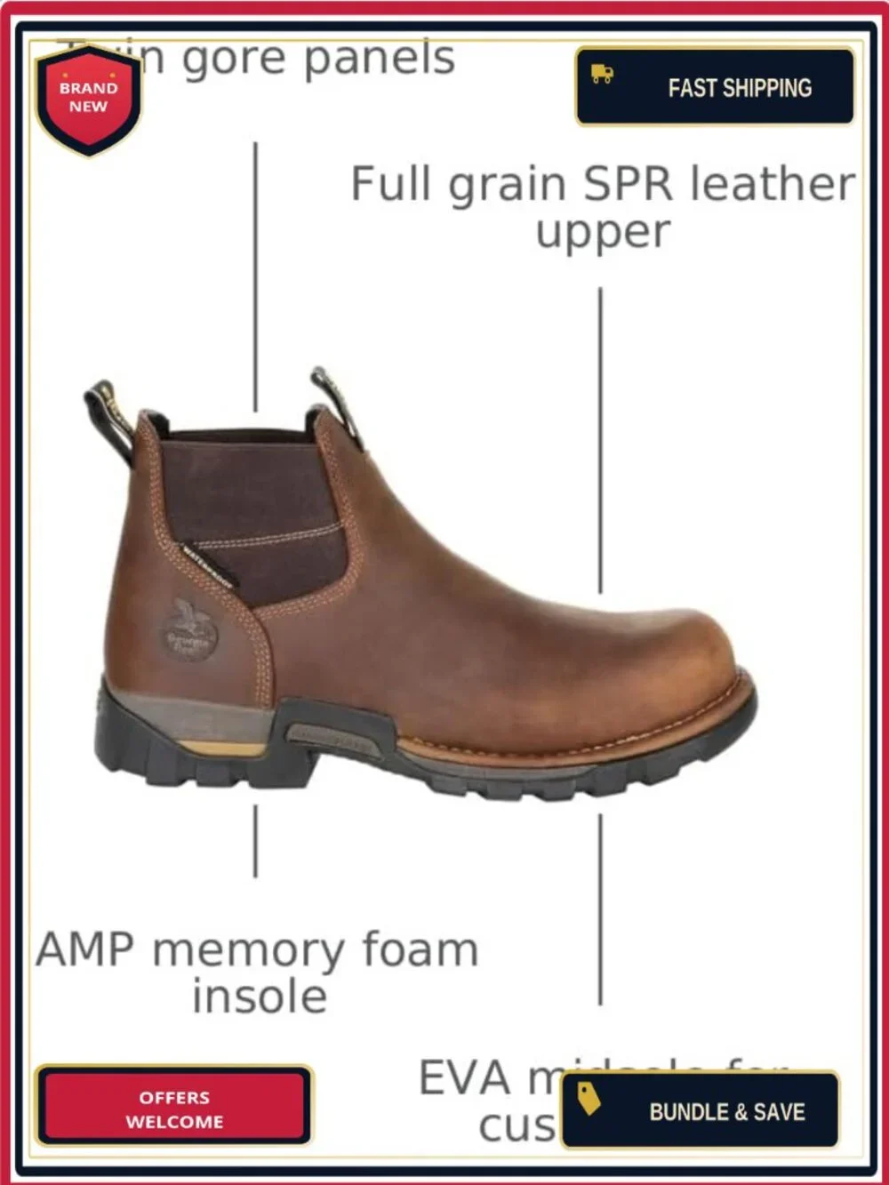 Georgia Boot Eagle One Steel Toe Waterproof Leather Chelsea Work Boot